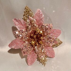 Sparkling Pink Gold Glitter Sequin Poinsettia Clip Ornament Headband Bouqet
